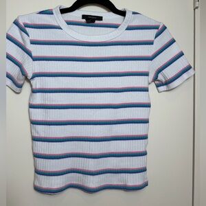 90s Style Retro Colorful Horizontal Striped Crewneck Baby Tee Women’s Small